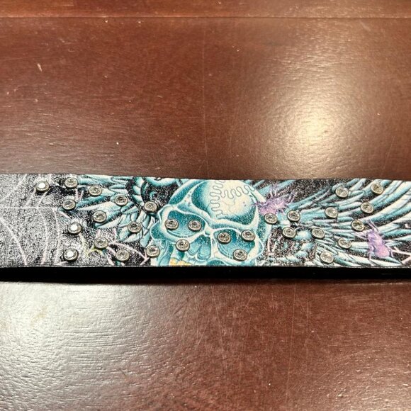 Christian Audigier Vintage Handmade Genuine Leather Belt (Skull/Crystal Effect) - Picture 6 of 10